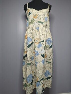 Eve Gravel Lily Midi Dress Filles Fleurs Print Cotton Linen Size S/M